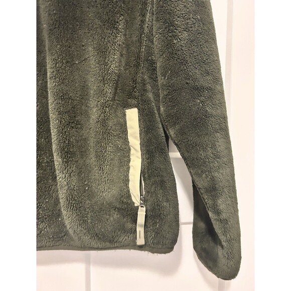 LL Bean High Pile Fleece Fuzzy Pullover Women’s Medium 1/4 Snap Green Jacket - Picture 3 of 5